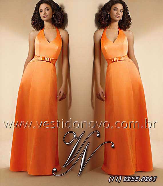  vestido longo de festa importado em cetim laranja loja em So Paulo