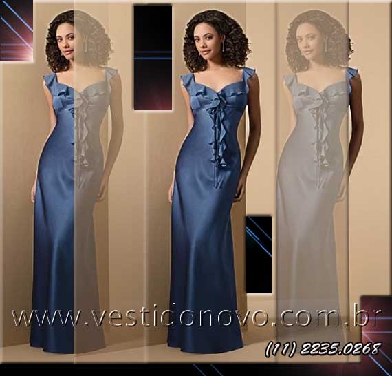  vestido de festa longo cetim importado em azul com ala 