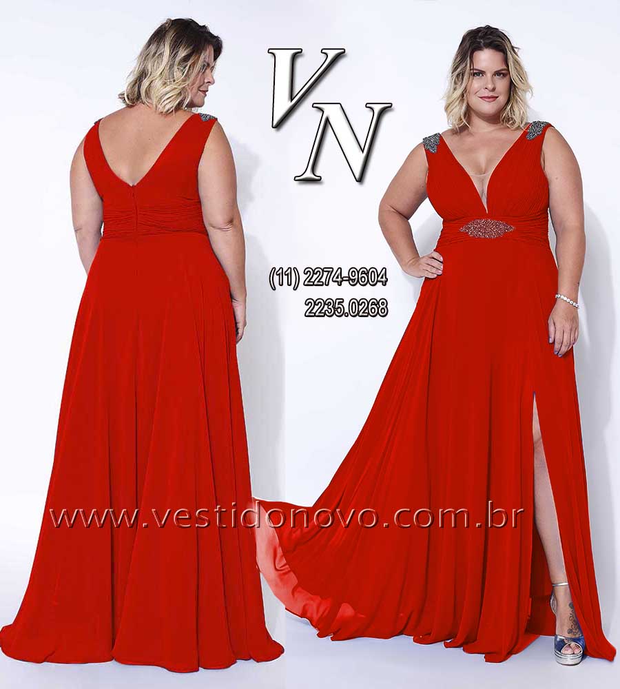 Vestido vermelho, com fenda e decote, Plus size, tamanho grandena aclimao / Vila Mariana em So Paulo