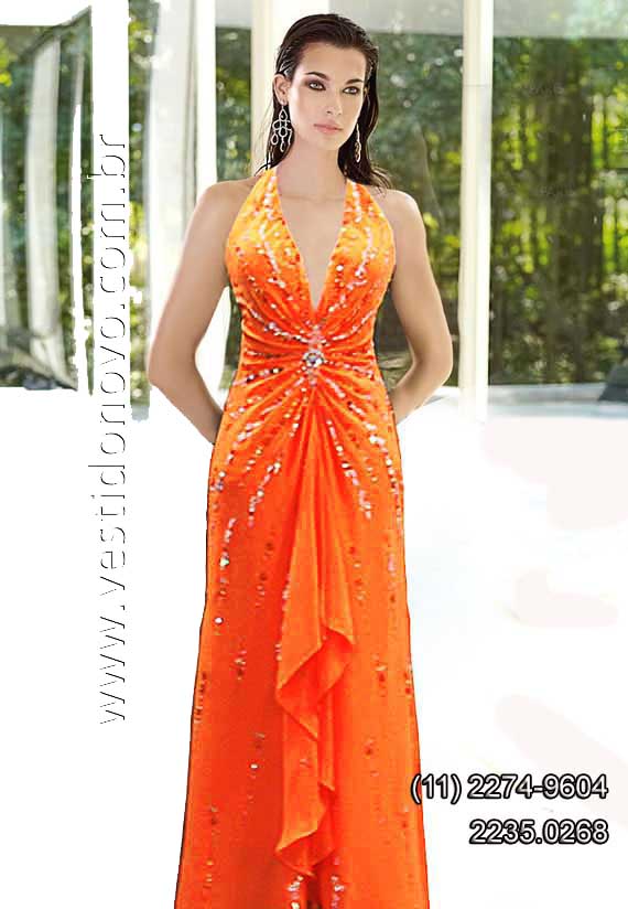 vestido laranja convidada de festa longo loja em So Paulo sp