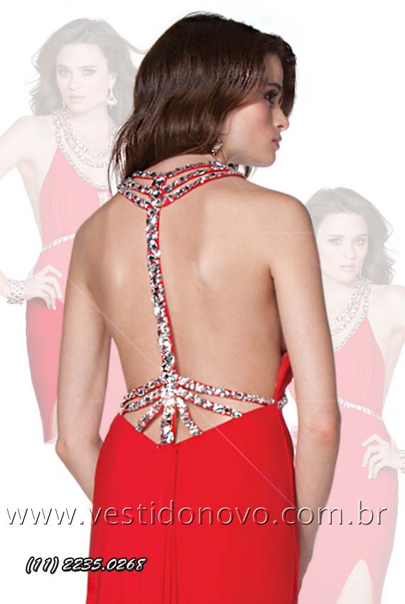 vestido de formatura importado em vermelho brilho e pedraria