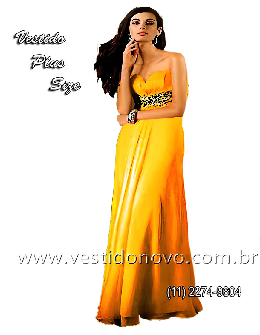 vestido de festa plus size, tamanho grande, amarelo,  brilho e pedraria no busto, So Paulo 