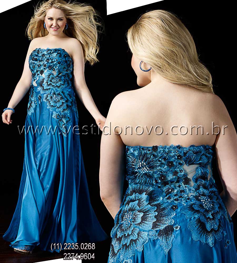 vestido floral plus size na cor azul com transparencia e renda tamanho grande mae de noiva, aclimação São Paulo