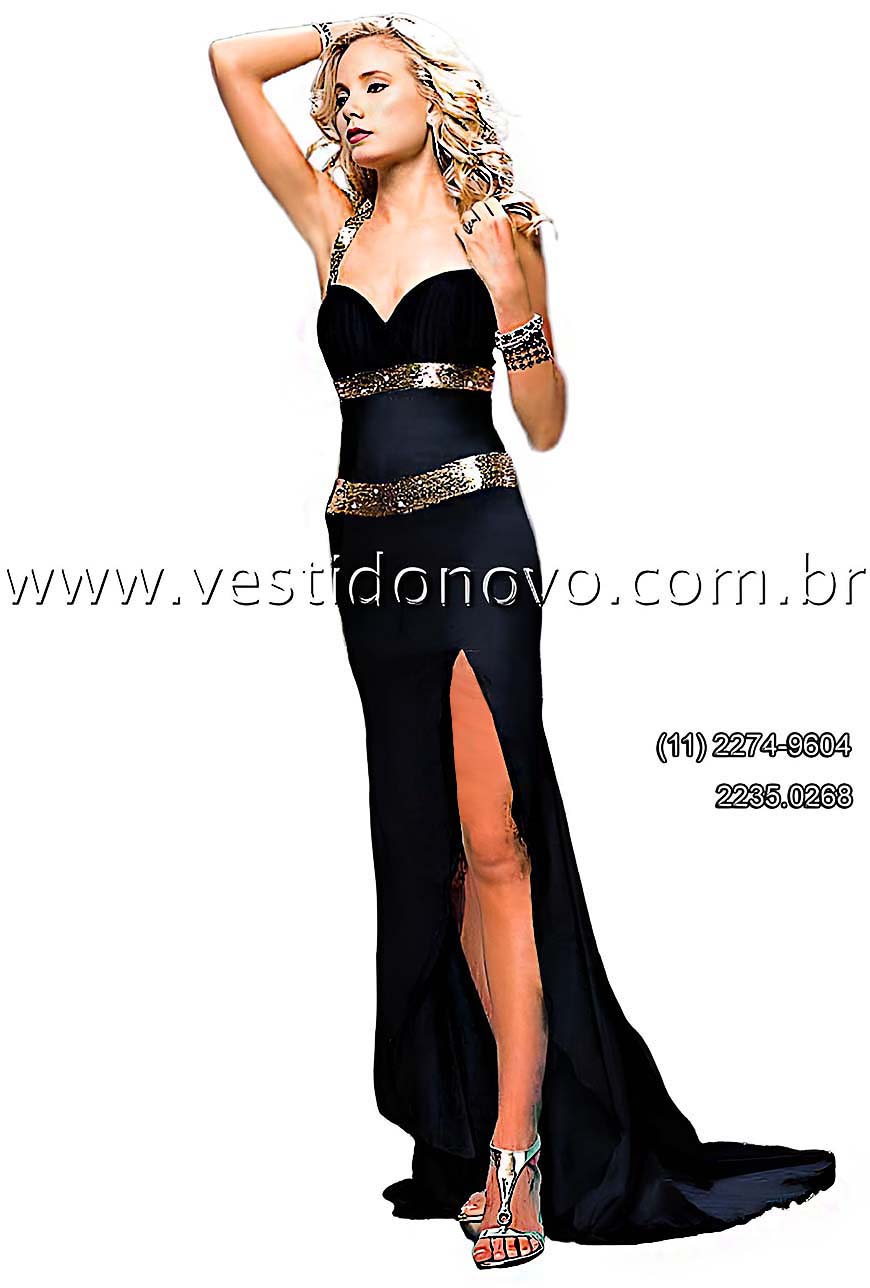 Vestido de festa preto, importado, detalhes em prata, So Paulo