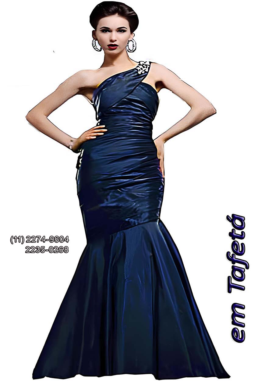 vestido sereia, me da noiva, azul noite de um ombro s em So Paulo