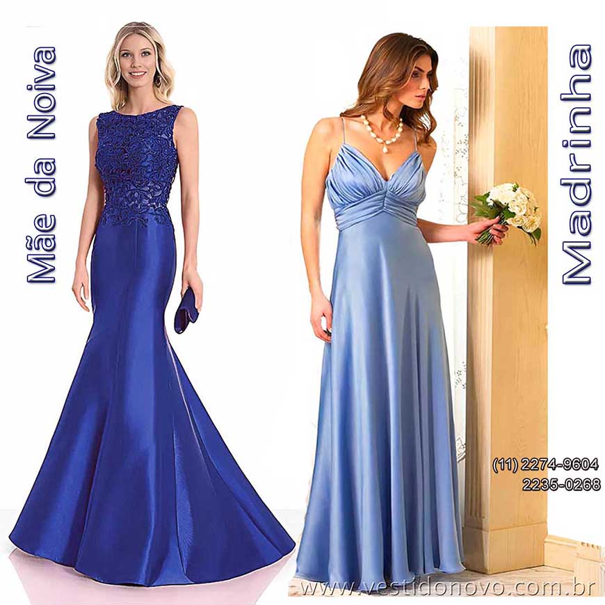 Vestido de festa azul marinho com renda, me da noiva