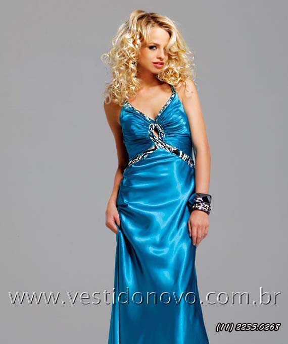 vestido azul tiffany,numero pequeno em cetim importado, decote e costa cavada São Paulo