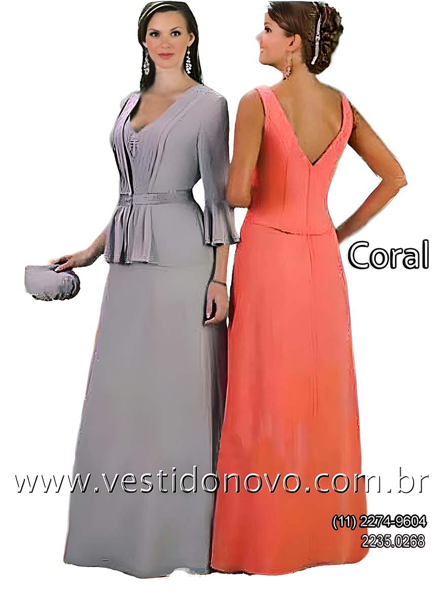 Vestido coral, me da noiva, madrinha de casamento, com manga comprida em So Paulo